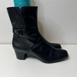 AK Anne Klein iFlex Black Leather Zip Square Toe Ankle Boots Womens Size 6.5